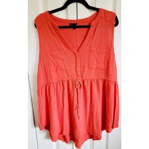 Torrid 1 Top‎ Womens Orange V-Neck Tank Sleeveless Blouse Pullover Solid Woven